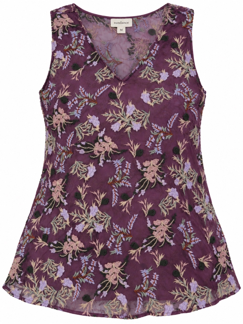Sundance Purple Floral Embroidered Mesh Sleeveless Top Size Medium